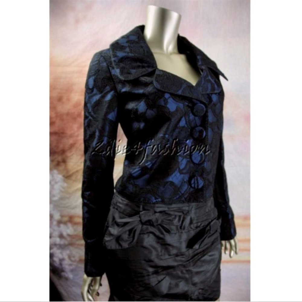 $2495 New with Tags ANDREW GN Stylish Blue Black Lace Covered Crop Jacket 8